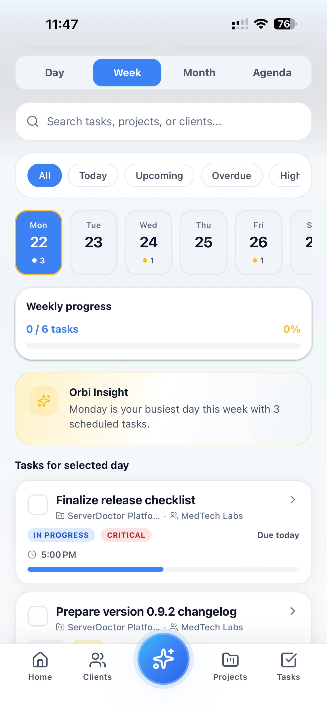 Orbit app — Calendar