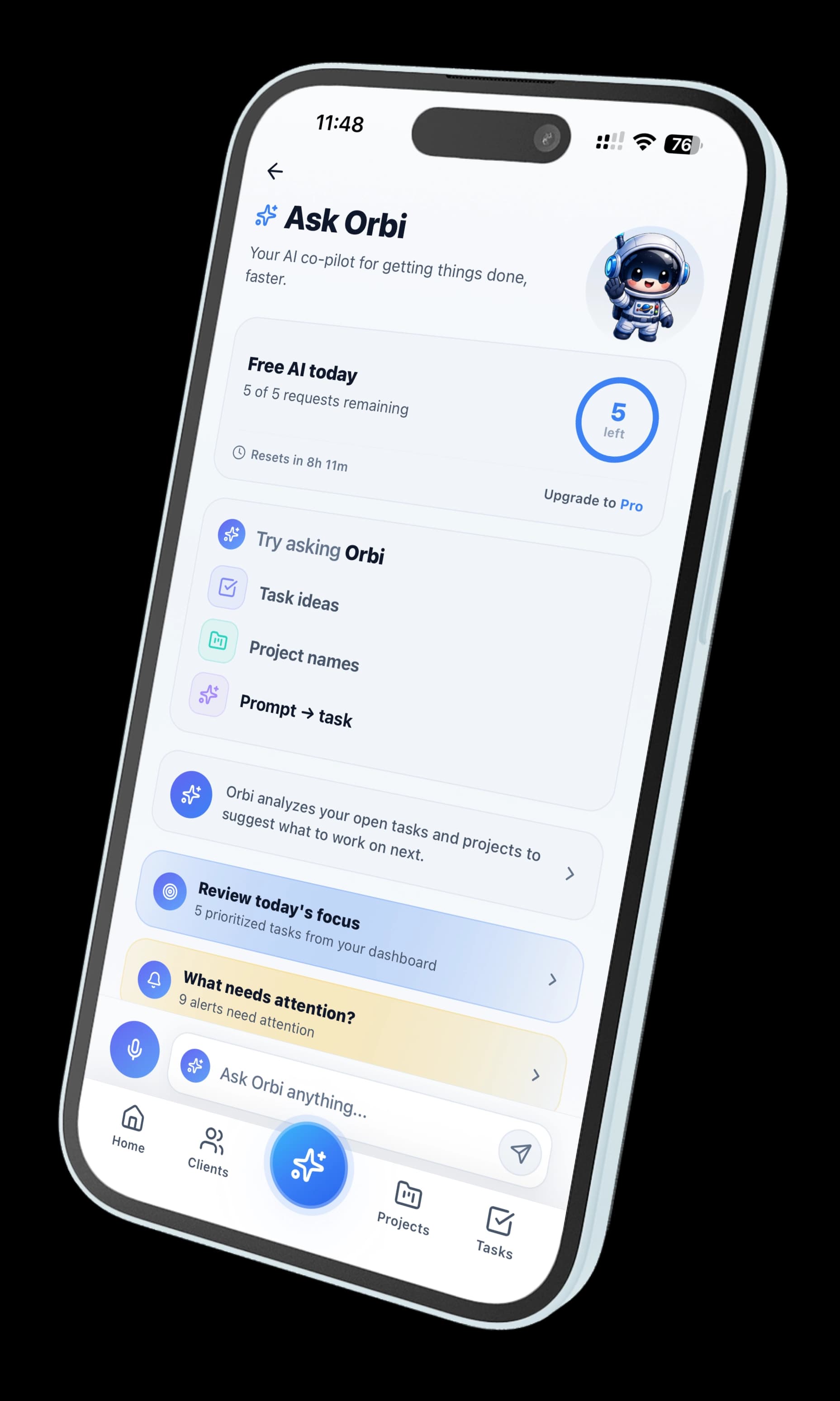 Ask Orbi AI assistant in the Orbit app